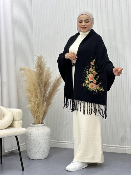 شال شتوي مع ستراس وردة جورية